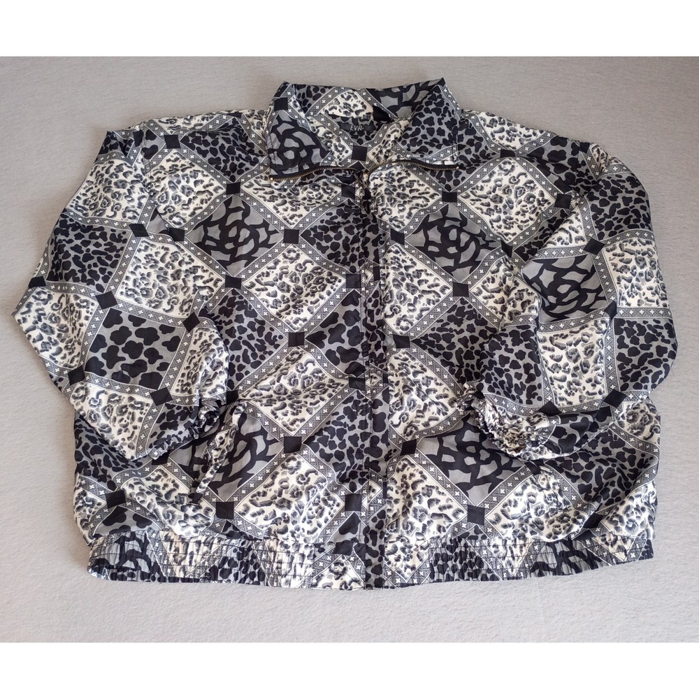 Vintage EVR Front Zip‎ 80s 90s Light Windbreaker Jacket Women's 2X Black White